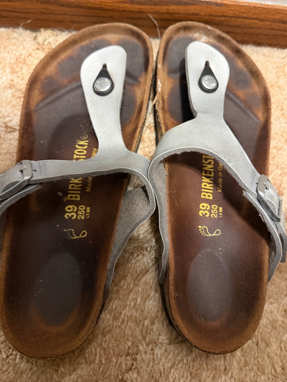 Birkenstock Silver/Gray Leather T-Strap Sandals